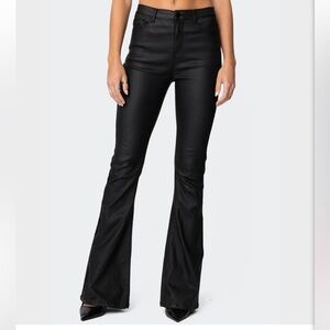 Edited Faux Leather Flare Jeans